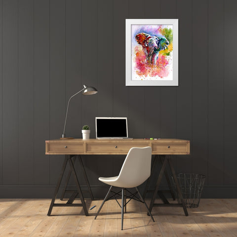 Joyfull Elephant White Modern Wood Framed Art Print by Kovacs, Anna Brigite