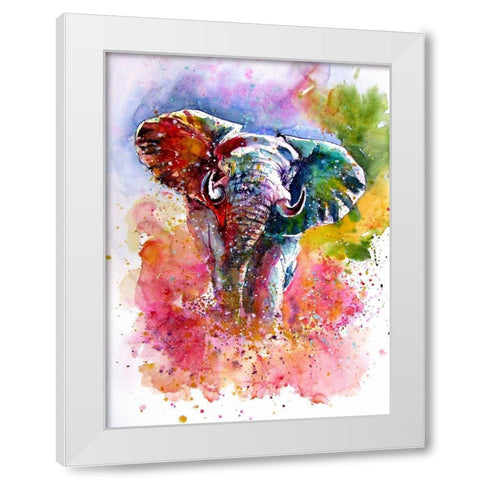 Joyfull Elephant White Modern Wood Framed Art Print by Kovacs, Anna Brigite