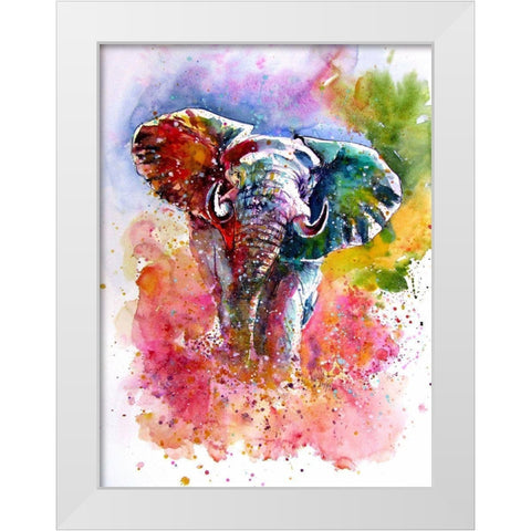 Joyfull Elephant White Modern Wood Framed Art Print by Kovacs, Anna Brigite