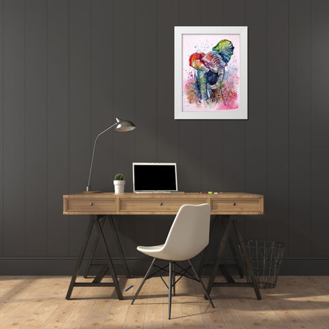 Playing Elephant White Modern Wood Framed Art Print by Kovacs, Anna Brigite