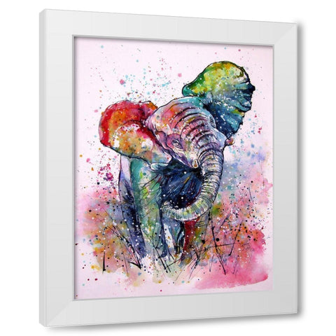 Playing Elephant White Modern Wood Framed Art Print by Kovacs, Anna Brigite