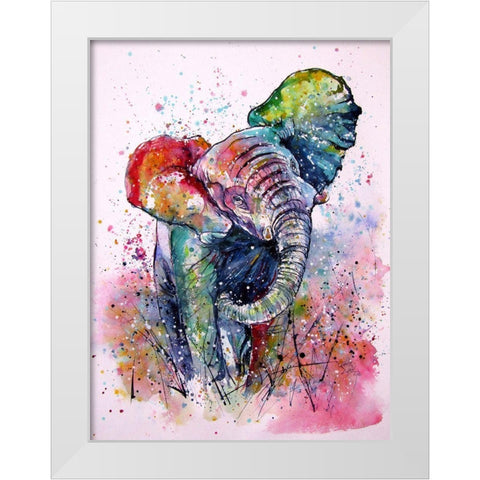 Playing Elephant White Modern Wood Framed Art Print by Kovacs, Anna Brigite
