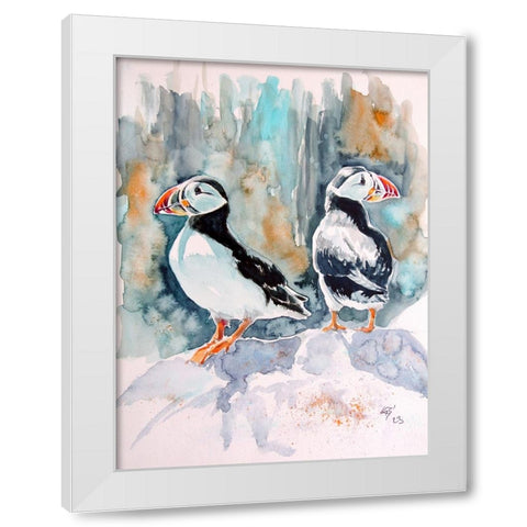 Puffins White Modern Wood Framed Art Print by Kovacs, Anna Brigite