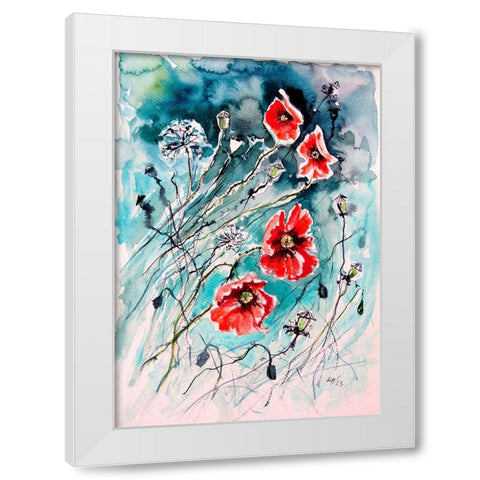 Playful Poppies II White Modern Wood Framed Art Print by Kovacs, Anna Brigite