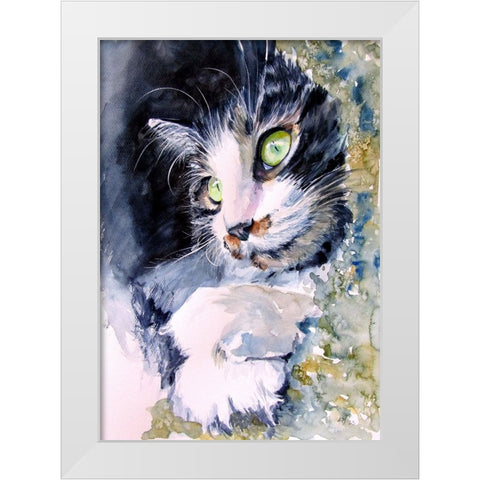 Resting Cat White Modern Wood Framed Art Print by Kovacs, Anna Brigite