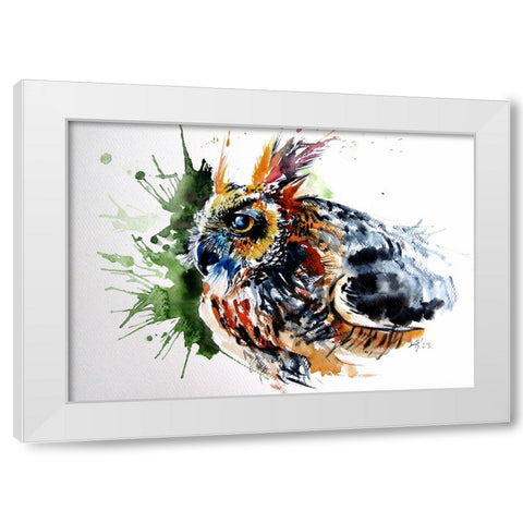 Great Homed Owl White Modern Wood Framed Art Print by Kovacs, Anna Brigite