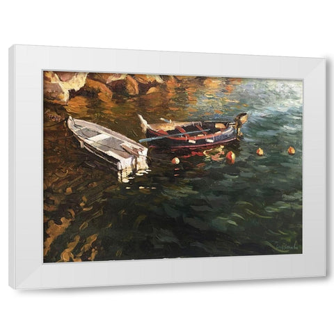 Boatds in Evening Light White Modern Wood Framed Art Print by Strube, Ling