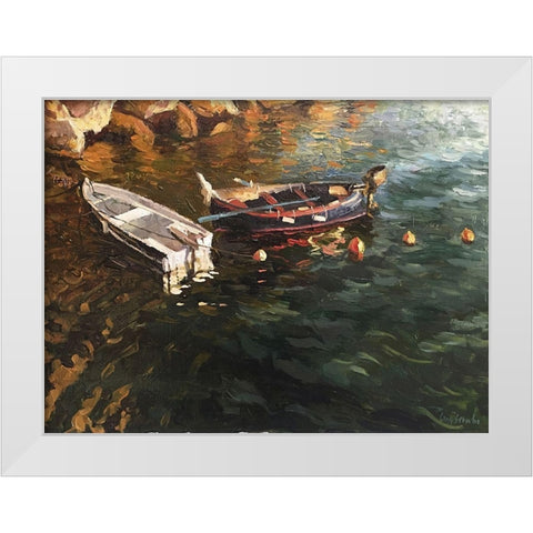 Boatds in Evening Light White Modern Wood Framed Art Print by Strube, Ling
