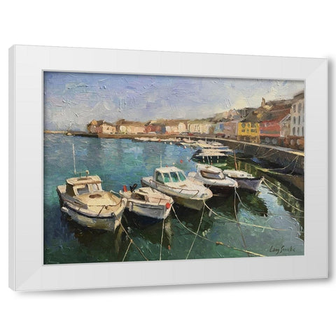 Boats in Belle - Ille Island White Modern Wood Framed Art Print by Strube, Ling