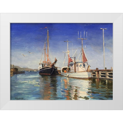 Danmark Harbour White Modern Wood Framed Art Print by Strube, Ling