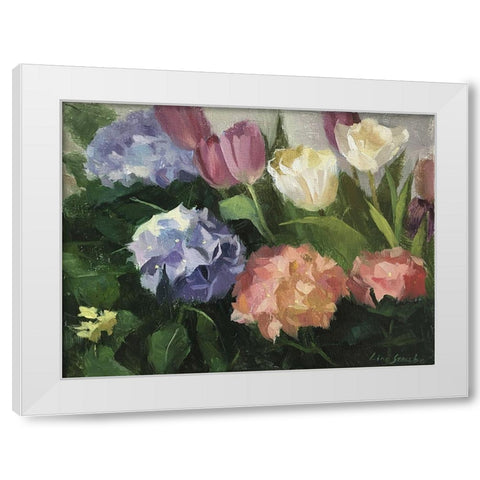 Hydrangeas and Tulips White Modern Wood Framed Art Print by Strube, Ling