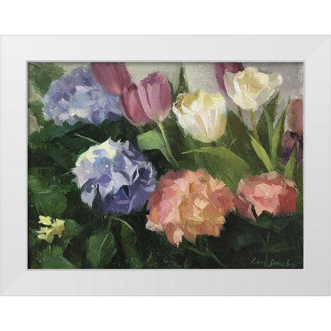 Hydrangeas and Tulips White Modern Wood Framed Art Print by Strube, Ling