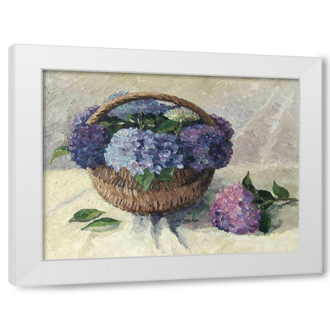 Hydrangeas in Basket White Modern Wood Framed Art Print by Strube, Ling