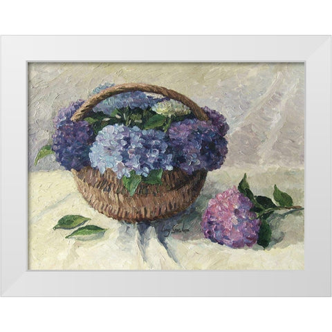 Hydrangeas in Basket White Modern Wood Framed Art Print by Strube, Ling