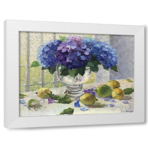 Still Life with Hydrangeas and Lemons White Modern Wood Framed Art Print by Strube, Ling