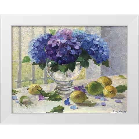 Still Life with Hydrangeas and Lemons White Modern Wood Framed Art Print by Strube, Ling