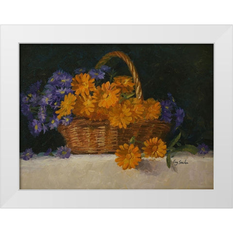 Flower Basket White Modern Wood Framed Art Print by Strube, Ling