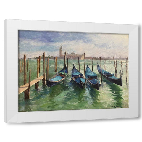 The Gondola at Venice White Modern Wood Framed Art Print by Strube, Ling