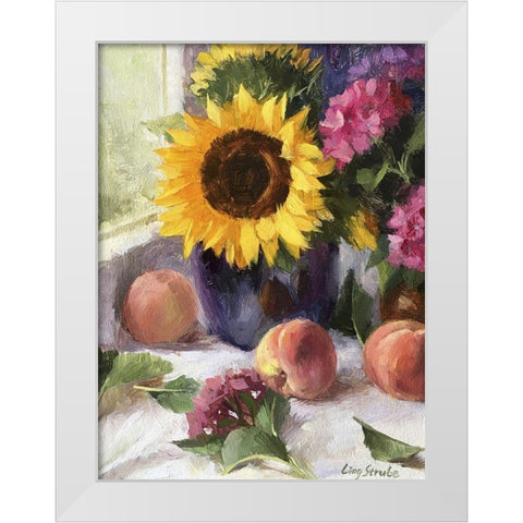 Still Life with Sunflowers and Peaches White Modern Wood Framed Art Print by Strube, Ling