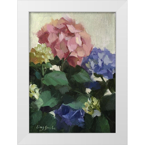 Red and Blue Hydrangeas White Modern Wood Framed Art Print by Strube, Ling