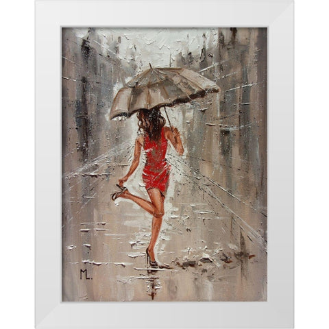 Spring Rainy Street  White Modern Wood Framed Art Print by Luniak, Monika