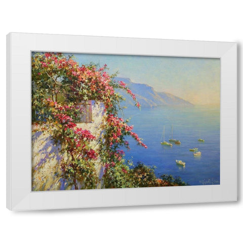 Amalfi. Flowers above the Sea White Modern Wood Framed Art Print by Obuchovsky, Yury
