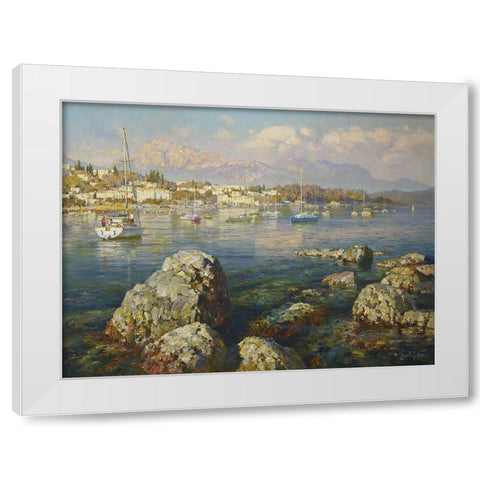 Coast in Greece White Modern Wood Framed Art Print by Obuchovsky, Yury