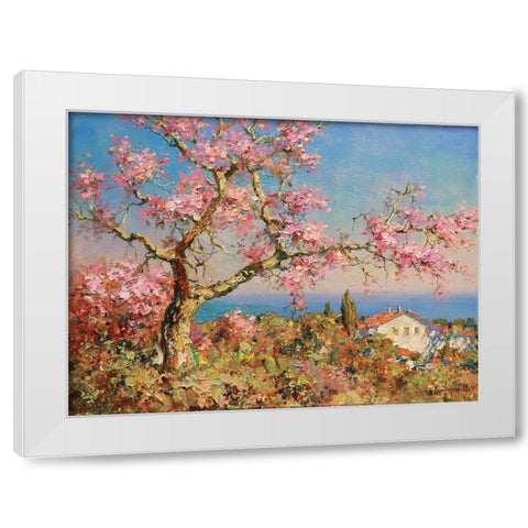 Pink Blossom Tree White Modern Wood Framed Art Print by Obuchovsky, Yury