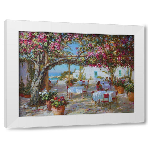 Cafe near Sea White Modern Wood Framed Art Print by Obuchovsky, Yury