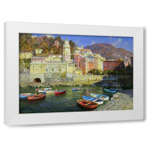 Vernazza White Modern Wood Framed Art Print by Obuchovsky, Yury