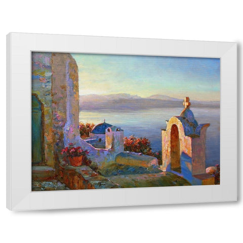 Morning on Santorini White Modern Wood Framed Art Print by Obuchovsky, Yury