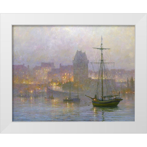 Evening in Harbour White Modern Wood Framed Art Print by Obuchovsky, Yury