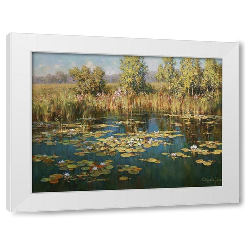 Pond White Modern Wood Framed Art Print by Obuchovsky, Yury
