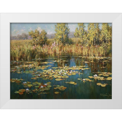 Pond White Modern Wood Framed Art Print by Obuchovsky, Yury