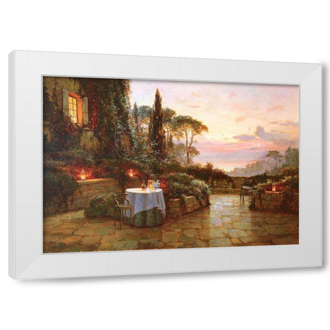 Terrace in Liguria White Modern Wood Framed Art Print by Obuchovsky, Yury