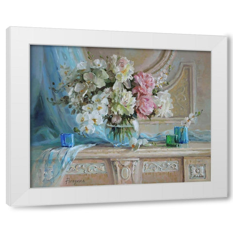 Still Life with Blue Veil White Modern Wood Framed Art Print by Rogozina, Svetlana