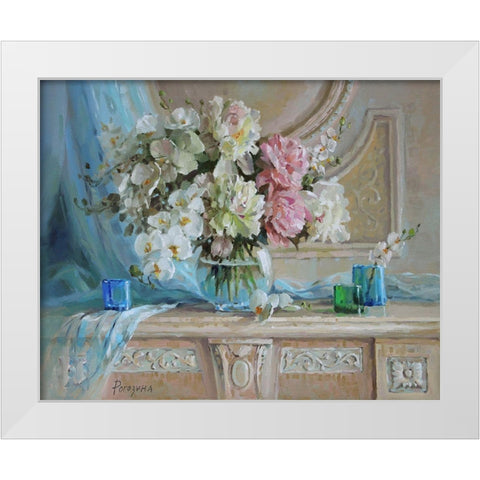 Still Life with Blue Veil White Modern Wood Framed Art Print by Rogozina, Svetlana