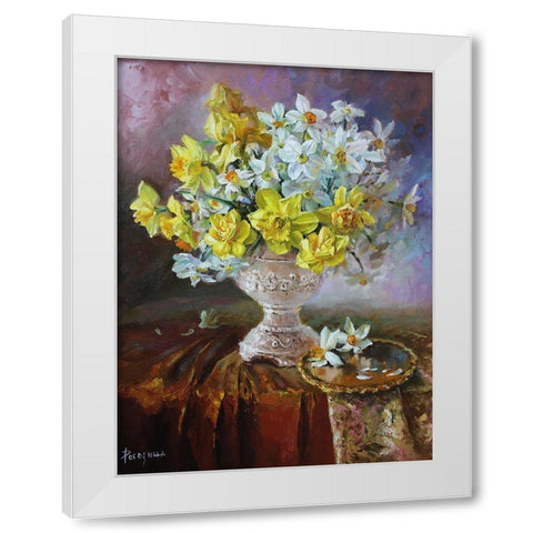 Still Life with Daffodils White Modern Wood Framed Art Print by Rogozina, Svetlana