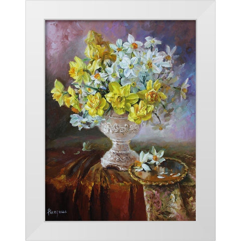 Still Life with Daffodils White Modern Wood Framed Art Print by Rogozina, Svetlana