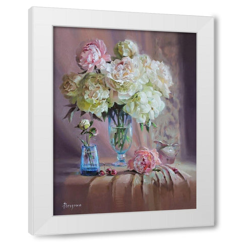 Still Life with Bouquet of Peonies White Modern Wood Framed Art Print by Rogozina, Svetlana