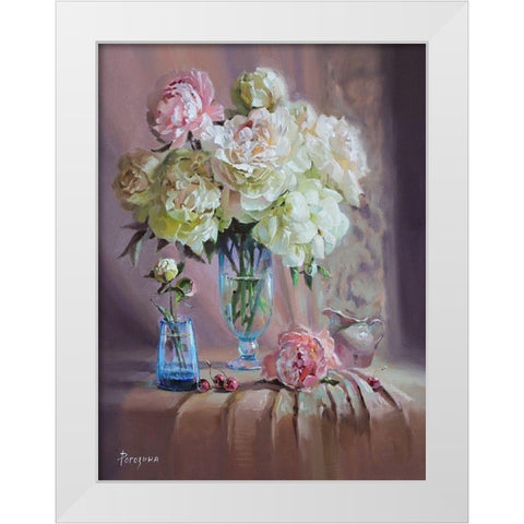 Still Life with Bouquet of Peonies White Modern Wood Framed Art Print by Rogozina, Svetlana