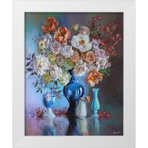 Big Bouquet of Tender Roses White Modern Wood Framed Art Print by Rogozina, Svetlana