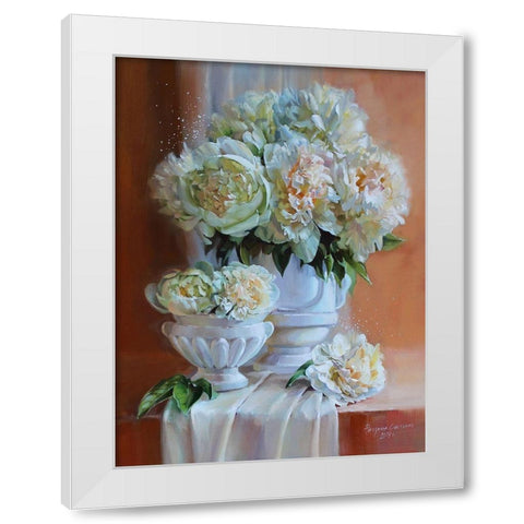 White Peonies II White Modern Wood Framed Art Print by Rogozina, Svetlana