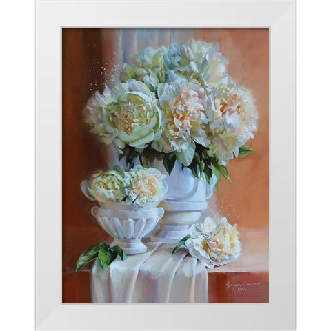 White Peonies II White Modern Wood Framed Art Print by Rogozina, Svetlana
