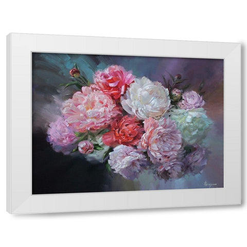 Just Peonies White Modern Wood Framed Art Print by Rogozina, Svetlana