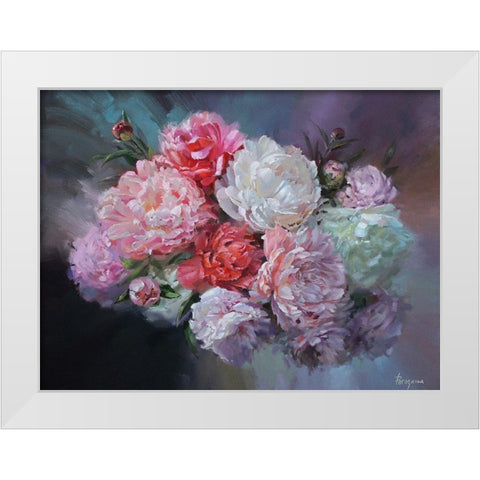 Just Peonies White Modern Wood Framed Art Print by Rogozina, Svetlana