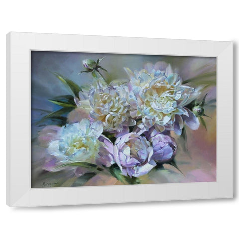 Tender Peonies II White Modern Wood Framed Art Print by Rogozina, Svetlana