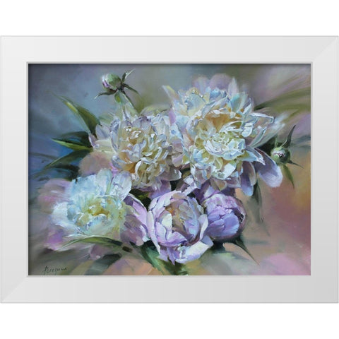 Tender Peonies II White Modern Wood Framed Art Print by Rogozina, Svetlana