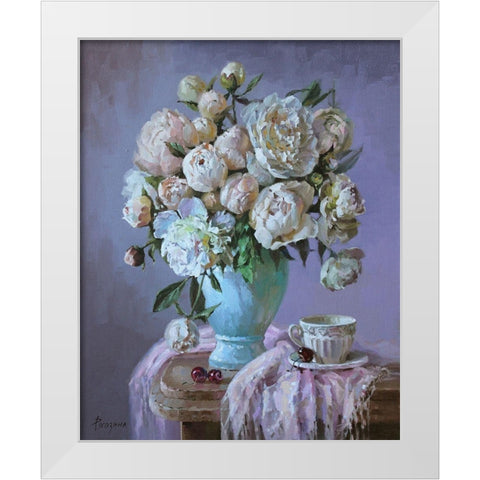 Bouquet in a blue Vase White Modern Wood Framed Art Print by Rogozina, Svetlana