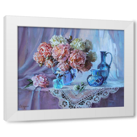 Flowers and Glasses White Modern Wood Framed Art Print by Rogozina, Svetlana
